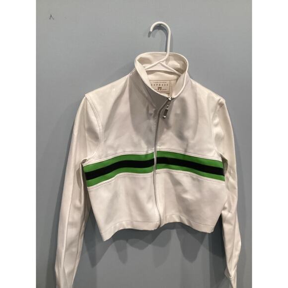 Vtg Express Womens Cropped Jacket Size Small S White Green Y2K Britney Rave Punk - Picture 6 of 14